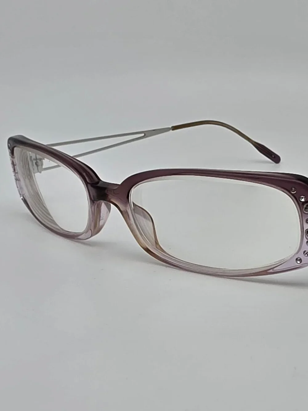 Versace Mod. Purple Fade Silver Rhinestone Petite Eyeglasses Frame w/ Case Italy